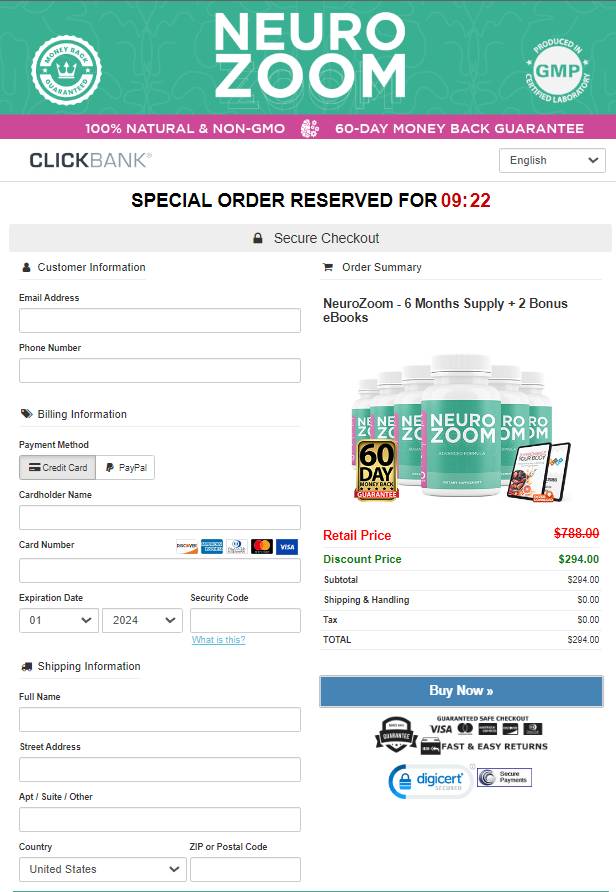 NeuroZoom - Secure Order Page